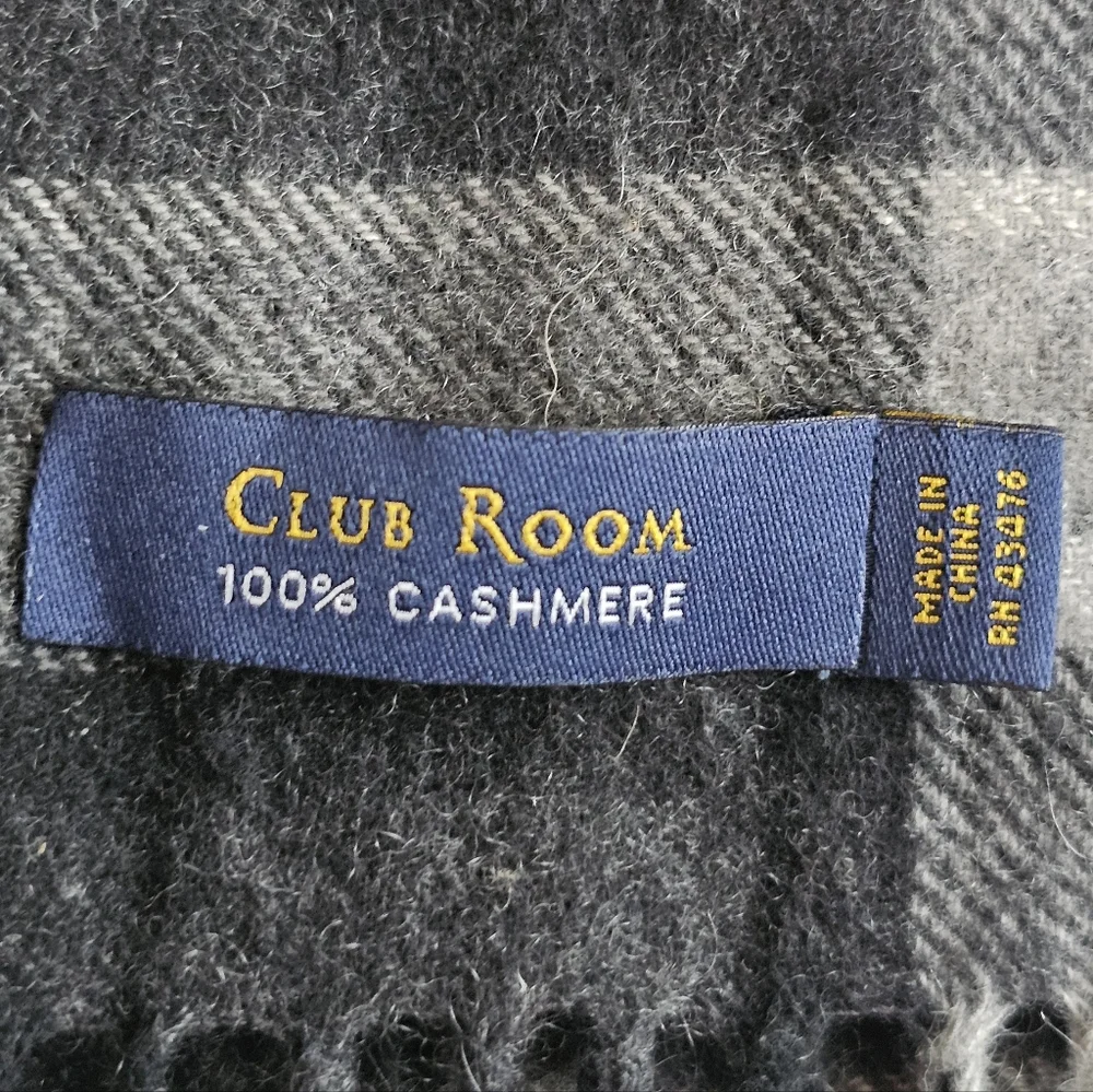 Club Room Men's Plaid Fringe Scarf in Charcoal and Light Gray